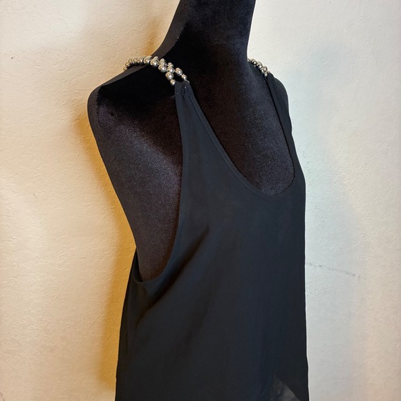 Roommates Tops - Roommates Black Beaded Tank Top Chain Strap Medium Sheer Racerback Mob Wife Goth